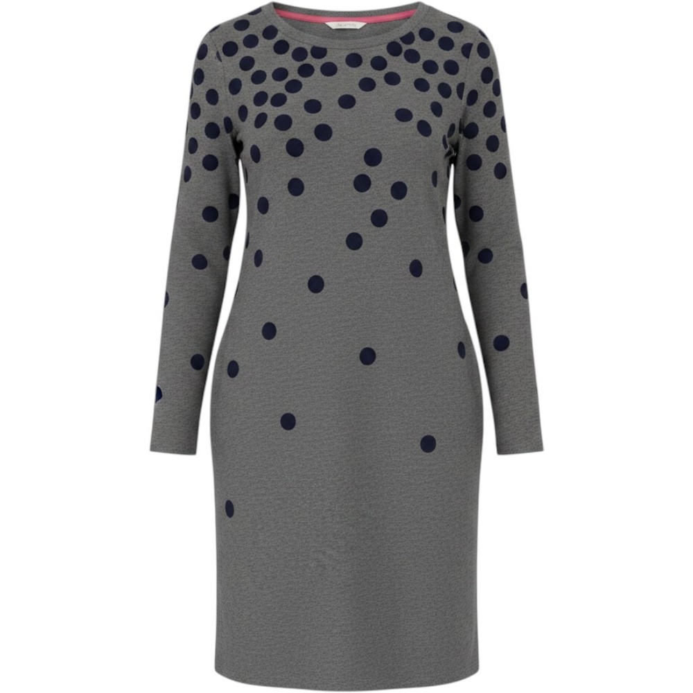 Boden Grey Cotton Jersey Velvet Flocked Polka Dot Shift Dress Pockets US 10